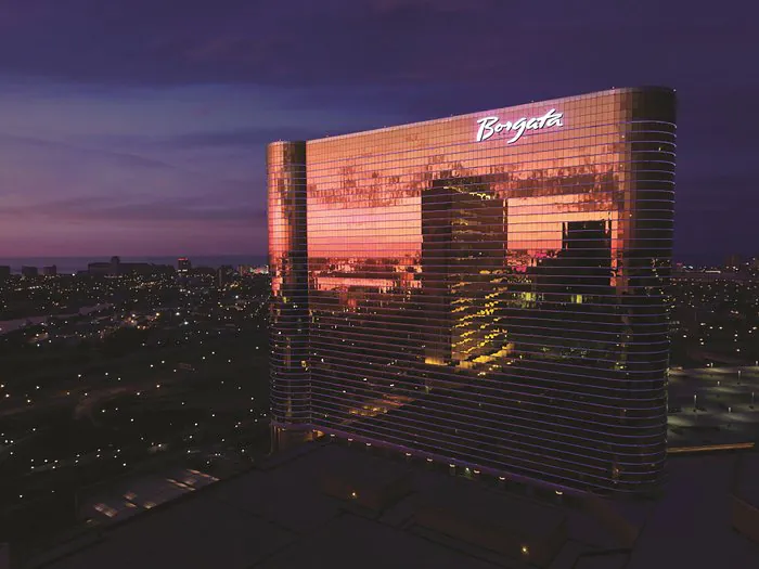 View of the Borgata building in the evening