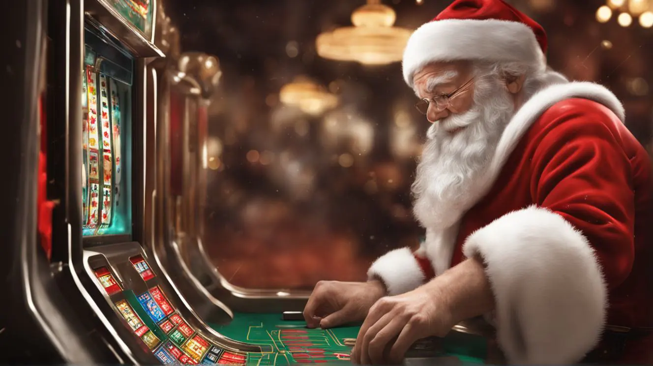 santa claus is playing slots